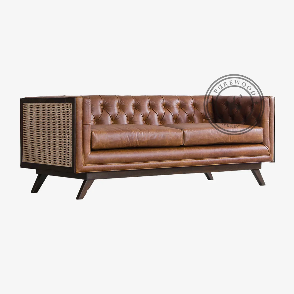 Mersey Rattan Leather Sofa (2) Mersey Rattan Leather Sofa - Image 1